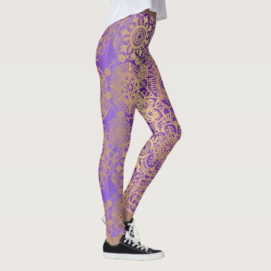 Lila Boho Mandala Pattern Yoga Leggings (Rechts)
