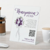Lila Boho Rose Bouquet Honeymoon Fund QR Code Sockelschild (In SItu)