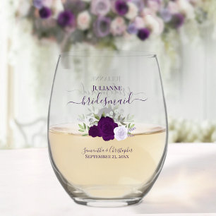 Lila Boho Rose Bridesmaid Trauzeugin Geschenk Weinglas Ohne Stiel