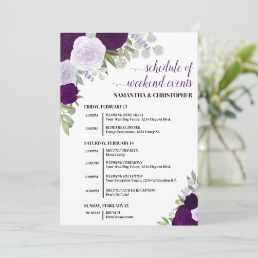 Lila Boho-Rose Hochzeiten und Termine Programm (Stehend Vorderseite)