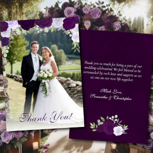 Lila Boho-Rosen-Foto-Overlay Elegante Hochzeit Dankeskarte