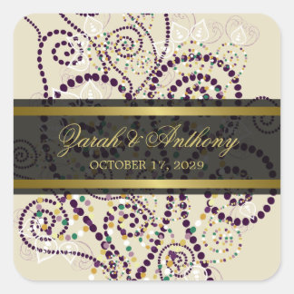 Lila Boho Spirals Elegante schicke Hochzeitskleber Quadratischer Aufkleber