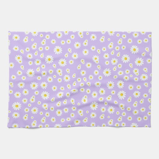 Lila Boho Spring Daisies Pattern Geschirrtuch (Horizontal)