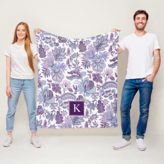 Lila Boho Vintag Floral Monogramm Fleecedecke