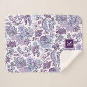 Lila Boho Vintag Floral Monogramm Sherpadecke (Vorderseite (Horizontal))