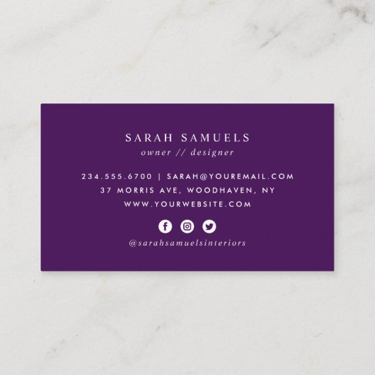 Lila Boho Vintag Floral Visitenkarte (Rückseite)