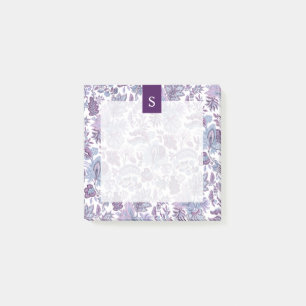 Lila Boho Vintage Blumen Monogramm Post-it Klebezettel