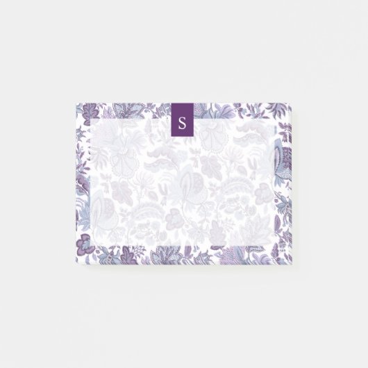 Lila Boho Vintage Blumenmonogramm Post-it Klebezettel (Vorderseite)