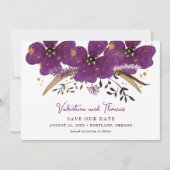 Lila Boho Wasserfarben-Blume Save the Date Einladung (Vorderseite)