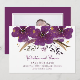Lila Boho Wasserfarben-Blume Save the Date Einladung