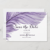 Lila Boho Watercolor Whimsical Feather Wedding Save The Date (Vorderseite)