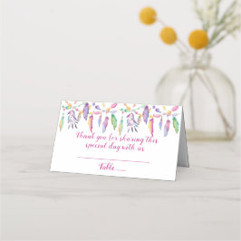 Lila Boho Wedding Feather Indianeramerikaner Platzkarte