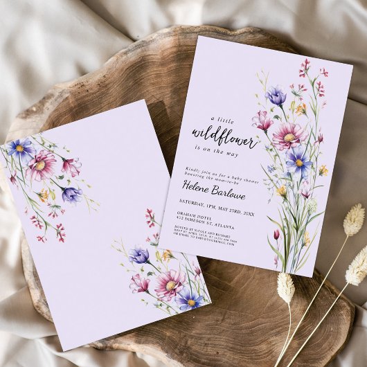 Lila Boho Wildblume Babydusche Einladung