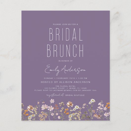 Lila Boho Wildblume Bridal Brunch Dusche (Vorderseite)