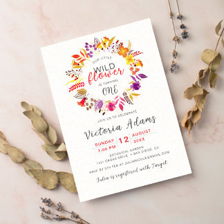 Lila Boho Wildblume Wreath Foliage Geburtstag Einladung