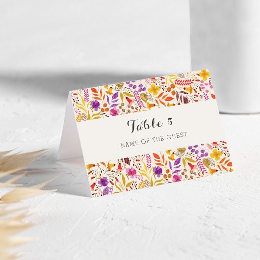 Lila Boho Wildblumen-Hochzeitsplatzkarte Tischnummer