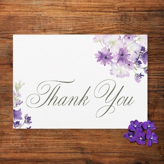 Lila Boho Wildblumen White Wedding Dankeskarte