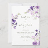 Lila Boho Wildblumen White Wedding Einladung (Vorderseite)