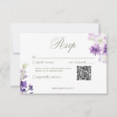 Lila Boho Wildblumen White Wedding QR RSVP Karte (Vorderseite)