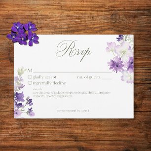 Lila Boho Wildblumen White Wedding RSVP Karte