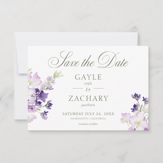 Lila Boho Wildblumen White Wedding Save The Date (Vorderseite)