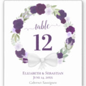 Lila Boho Wreath Wedding Tischnummer Weinetikett Aufkleber (Vorderseite)