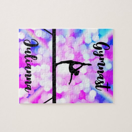Lila Bokeh Blast Gymnastik Beam Personalisiert Puzzle (Horizontal)