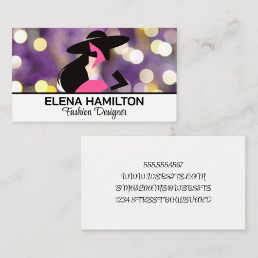 Lila Bokeh-Hintergrund | Modemodell-Logo Visitenkarte (Vorne/Hinten)