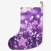 Lila Bokeh Imitate Glitzer & Stars Kleiner Weihnachtsstrumpf (Rückseite)