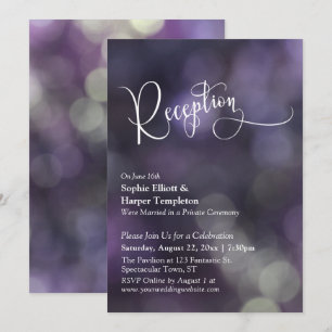 Lila Bokeh-Licht Hochzeitsempfang-Typografie Einladung