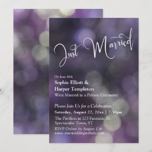 Lila Bokeh-Licht & "Just Married"-Typografie Einladung