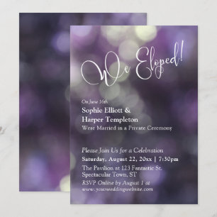Lila Bokeh-Licht & "We Eloped"-Typografie Einladung