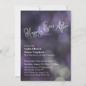 Lila Bokeh Light "Happiever After" Typografie Einladung (Vorderseite)