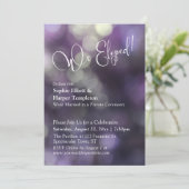 Lila Bokeh Light & "We Eloped" Typografie Einladung (Stehend Vorderseite)