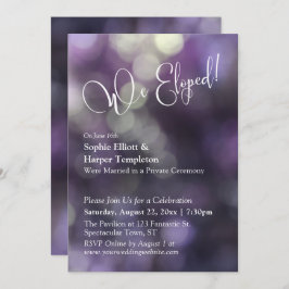 Lila Bokeh Light & "We Eloped" Typografie Einladung