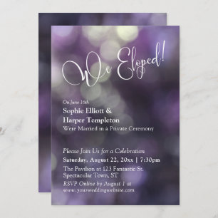Lila Bokeh Light & "We Eloped" Typografie Einladung