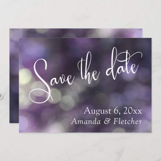 Lila Bokeh, Modernes Drehbuch Save the Date (Vorne/Hinten)