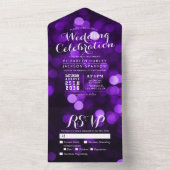 Lila Bokeh Sparkle Glitzer Lights Wedding RSVP All In One Einladung (Innen Boden)