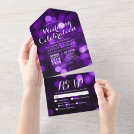 Lila Bokeh Sparkle Glitzer Lights Wedding RSVP All In One Einladung