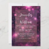 Lila Bokeh Sparkle Silver String Lights Hochzeit Einladung (Vorderseite)