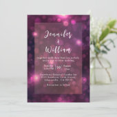 Lila Bokeh Sparkle Silver String Lights Hochzeit Einladung (Stehend Vorderseite)