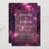 Lila Bokeh Sparkle Silver String Lights Hochzeit Einladung (Vorne/Hinten)