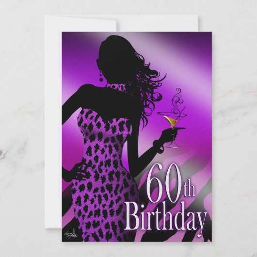 Lila Bombshell Leopard Zebra 60. Geburtstag Einladung (Vorderseite)