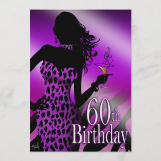 Lila Bombshell Leopard Zebra 60. Geburtstag Einladung