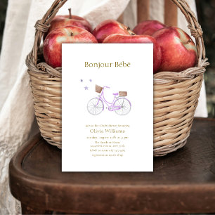 Lila Bonjour Bébé Stern Fahrrad Baby Shower Einladung