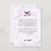 Lila Book Stack Wildblumen Butterfets Script Dankeskarte (Rückseite)