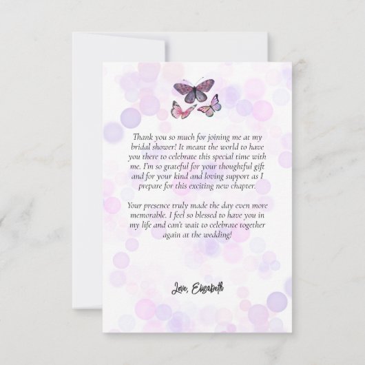 Lila Book Stack Wildblumen Butterfets Script Dankeskarte (Rückseite)