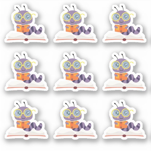 Lila Bookworm Aufkleber (Vorderseite)