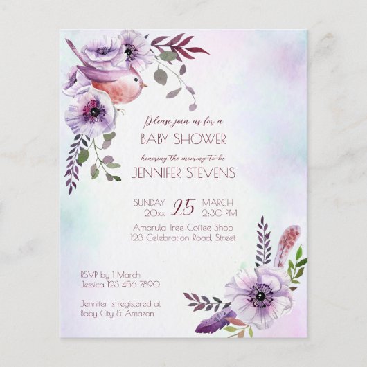 Lila Bordeaux-lila-Blume mit Vogel (Vorderseite)