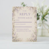 Lila Botanical Vintage RSVP Karte (Stehend Vorderseite)